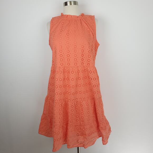 Loft Eyelet Tiered Swing Mini Dress Creamy Peach Pink Size Small - Picture 10 of 10